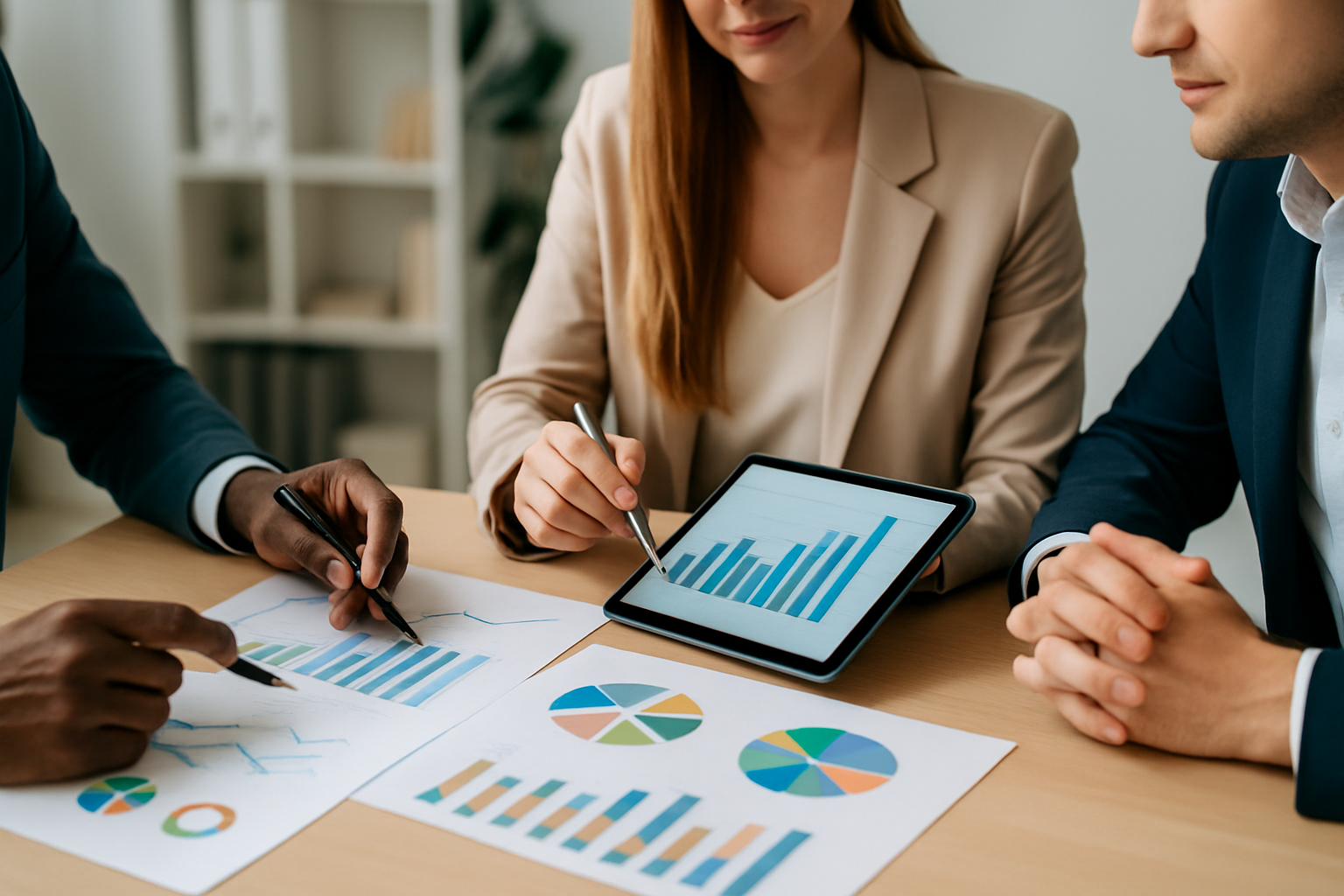Operational management consultants analysing process metrics on dashboards